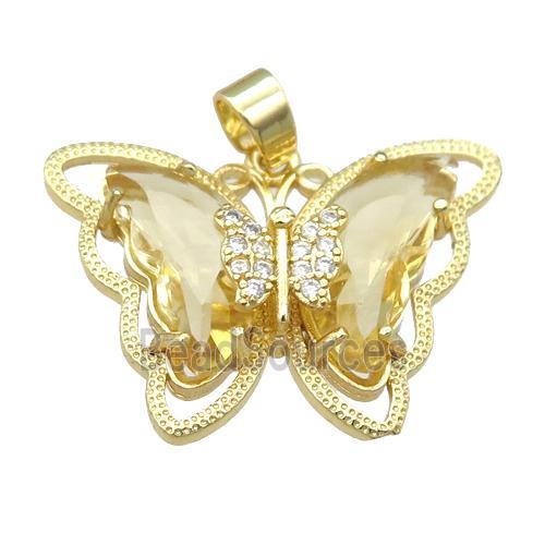 golden Crystal Glass Butterfly Pendant, gold plated