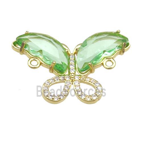 lt.green Crystal Glass Butterfly Connector, gold plated