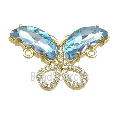 lt.blue Crystal Glass Butterfly Connector, gold plated