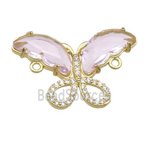 lt.pink Crystal Glass Butterfly Connector, gold plated