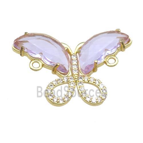 lavender Crystal Glass Butterfly Connector, gold plated