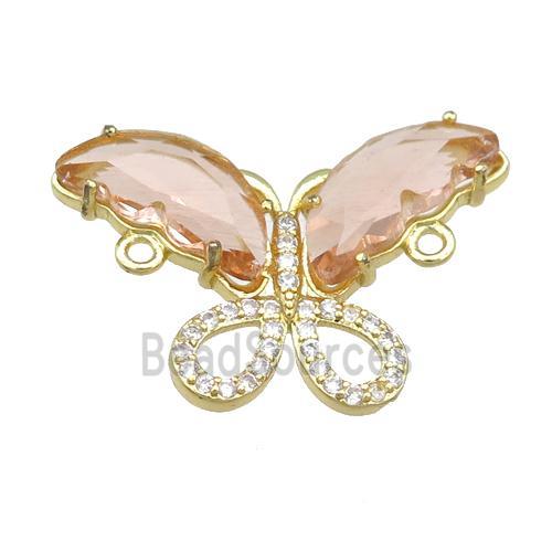 peach Crystal Glass Butterfly Connector, gold plated