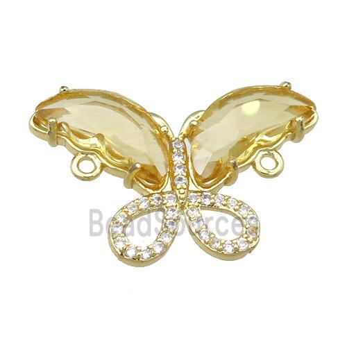 golden Crystal Glass Butterfly Connector, gold plated