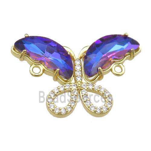 multicolor Crystal Glass Butterfly Connector, gold plated