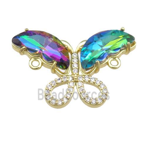 multicolor Crystal Glass Butterfly Connector, gold plated