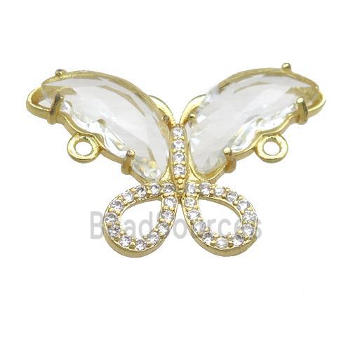 clear Crystal Glass Butterfly Connector, gold plated