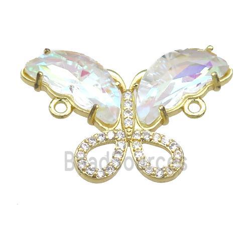 clear AB-color Crystal Glass Butterfly Connector, gold plated