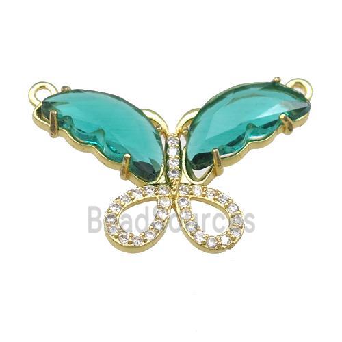 green Crystal Glass Butterfly Pendant with 2loops, gold plated