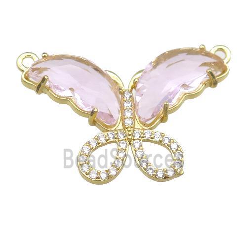 lt.pink Crystal Glass Butterfly Pendant with 2loops, gold plated