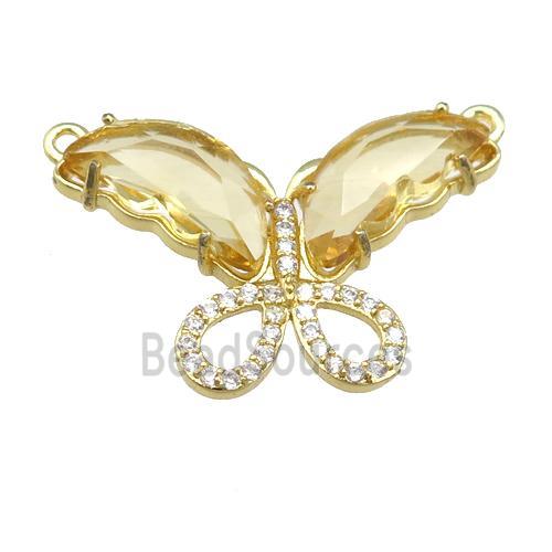 golden Crystal Glass Butterfly Pendant with 2loops, gold plated