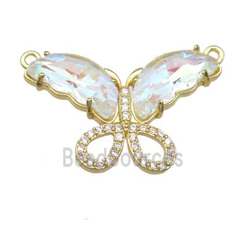 clear AB-color Crystal Glass Butterfly Pendant with 2loops, gold plated