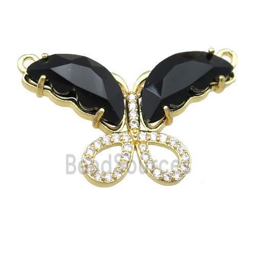 black Crystal Glass Butterfly Pendant with 2loops, gold plated