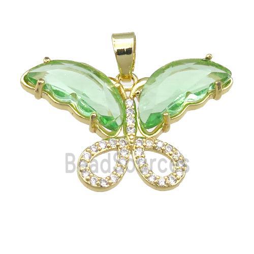 lt.green Crystal Glass Butterfly Pendant, gold plated