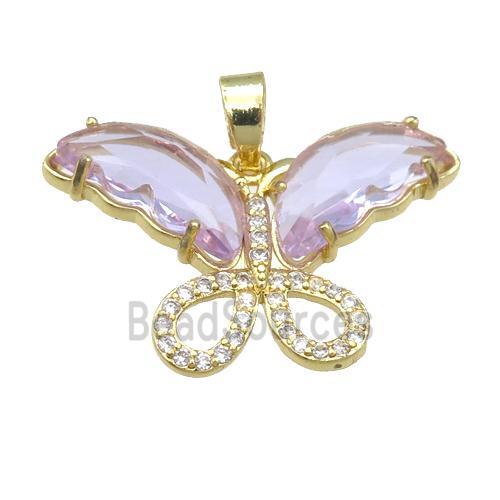 lavender Crystal Glass Butterfly Pendant, gold plated