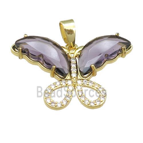 purple Crystal Glass Butterfly Pendant, gold plated