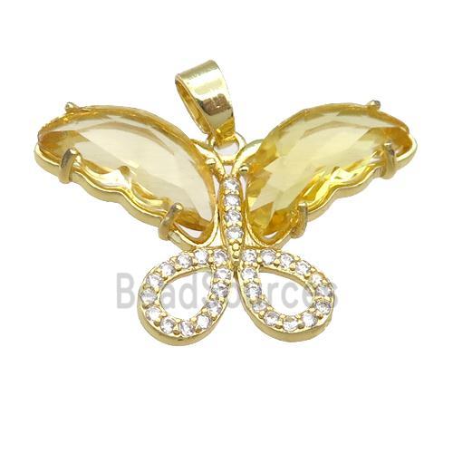 golden Crystal Glass Butterfly Pendant, gold plated