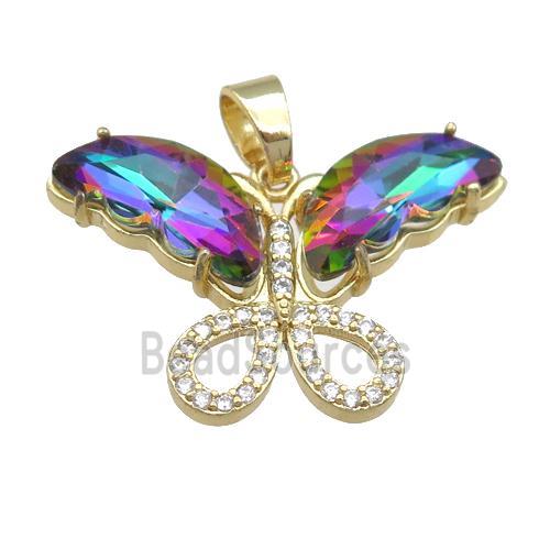 rainbow Crystal Glass Butterfly Pendant, gold plated