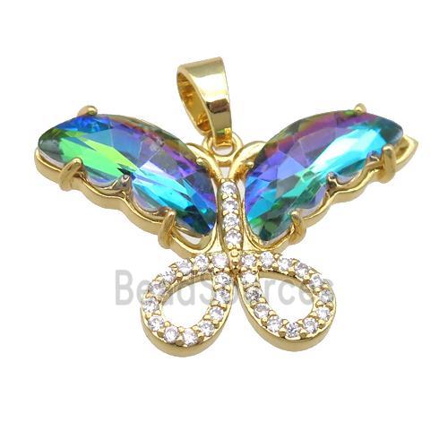 multicolor Crystal Glass Butterfly Pendant, gold plated