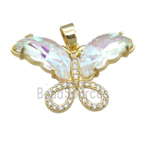 clear AB-color Crystal Glass Butterfly Pendant, gold plated