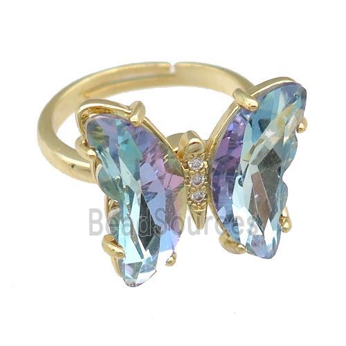 lt.blue Crystal Glass Butterfly Spinner Rings, adjustable, gold plated