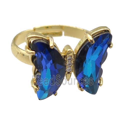 dp.blue Crystal Glass Butterfly Rings, gold plated