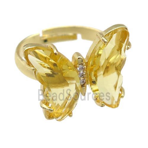 golden Crystal Glass Butterfly Rings, gold plated