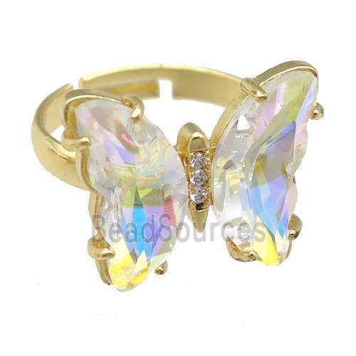 clear AB-color Crystal Glass Butterfly Rings, gold plated