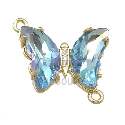 lt.blue Crystal Glass Butterfly Connector, gold plated