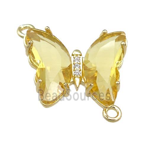 golden Crystal Glass Butterfly Connector, gold plated