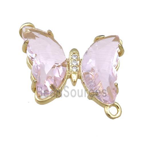 lt.pink Crystal Glass Butterfly Connector, gold plated