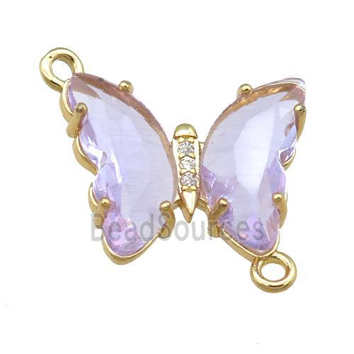 lavender Crystal Glass Butterfly Connector, gold plated