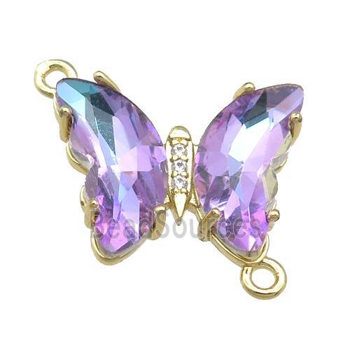 mauve Crystal Glass Butterfly Connector, gold plated