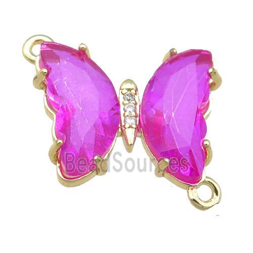 hotpink Crystal Glass Butterfly Connector, gold plated