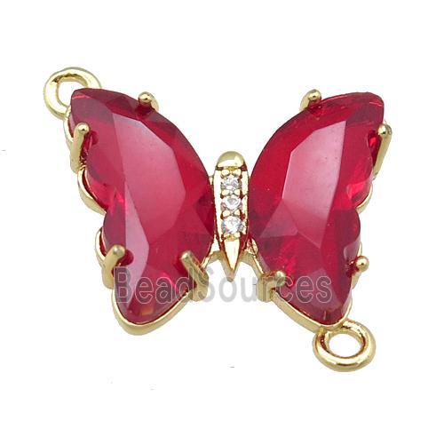 red Crystal Glass Butterfly Connector, gold plated