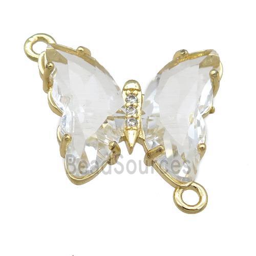 clear Crystal Glass Butterfly Connector, gold plated