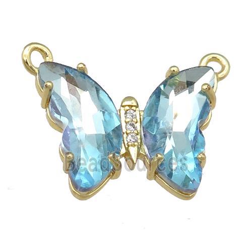 lt.blue Crystal Glass Butterfly Pendant with 2loops, gold plated