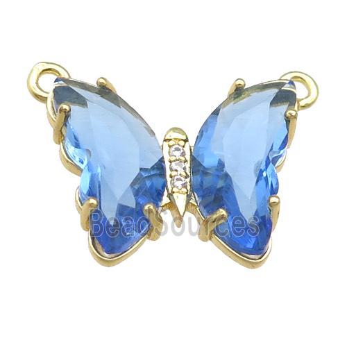 blue Crystal Glass Butterfly Pendant with 2loops, gold plated