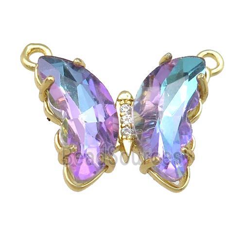 mauve Crystal Glass Butterfly Pendant with 2loops, gold plated