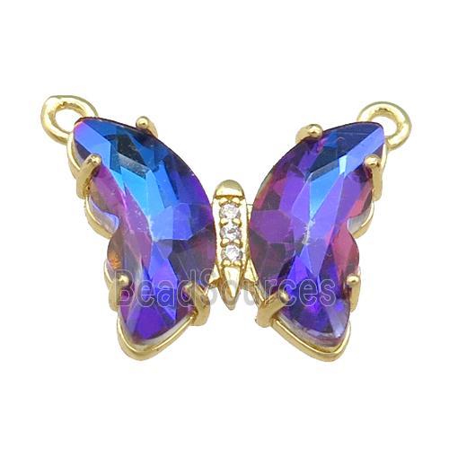 multicolor Crystal Glass Butterfly Pendant with 2loops, gold plated