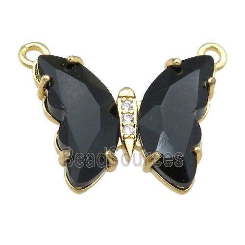 black Crystal Glass Butterfly Pendant with 2loops, gold plated