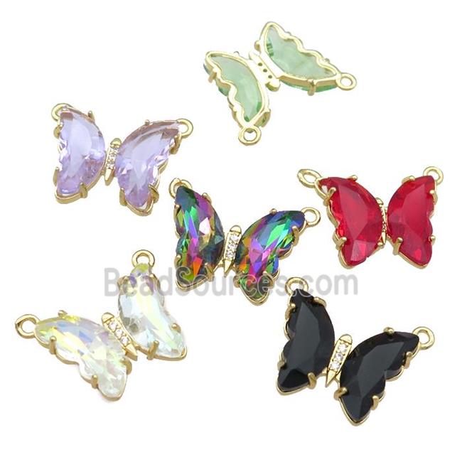 mixed Crystal Glass Butterfly Pendant pave zircon with 2loops, gold plated