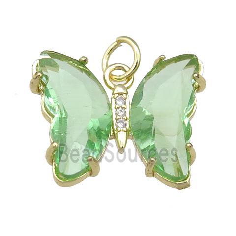 green Crystal Glass Butterfly Pendant, gold plated