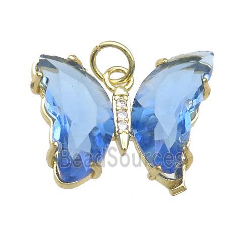 blue Crystal Glass Butterfly Pendant, gold plated