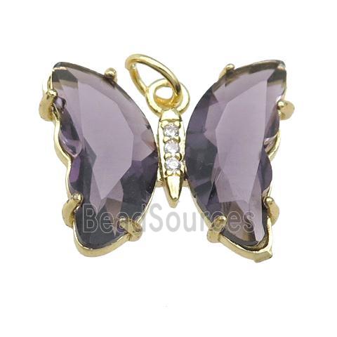 purple Crystal Glass Butterfly Pendant, gold plated