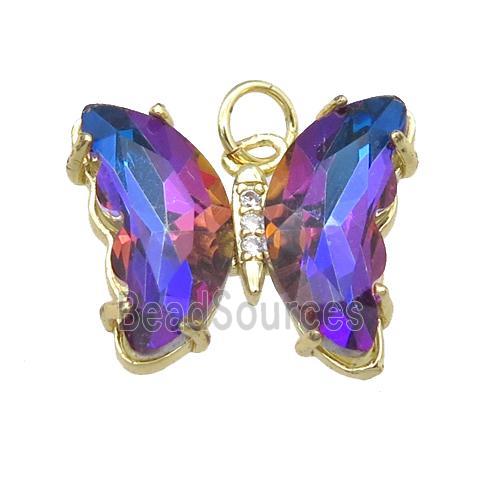 multicolor Crystal Glass Butterfly Pendant, gold plated