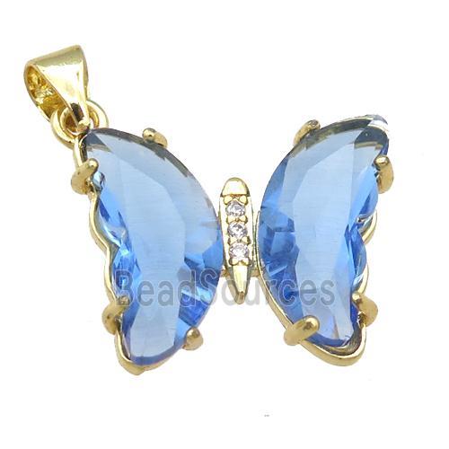 blue Crystal Glass Butterfly Pendant, gold plated