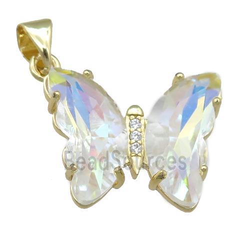 clear AB-color Crystal Glass Butterfly Pendant, gold plated