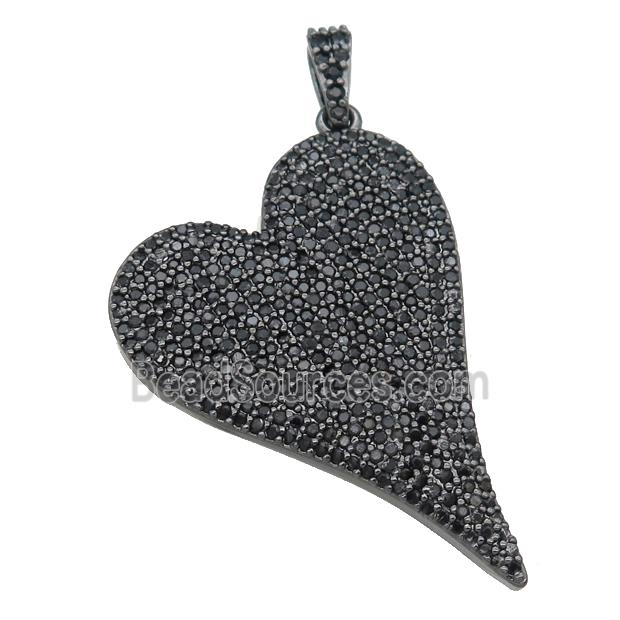 copper heart pendant pave zircon, black plated