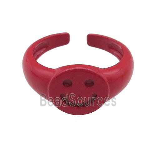 copper Rings with red fire lacquered, smileface emoji, adjustable