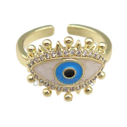 copper Rings with enamel eye, gold plated, adjustable